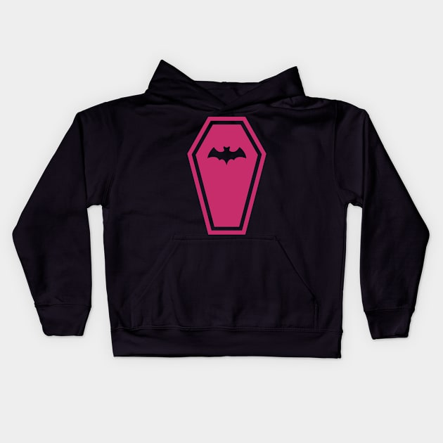 Hot Pink Vampire Bat Coffin Kids Hoodie by UndrDesertMoons